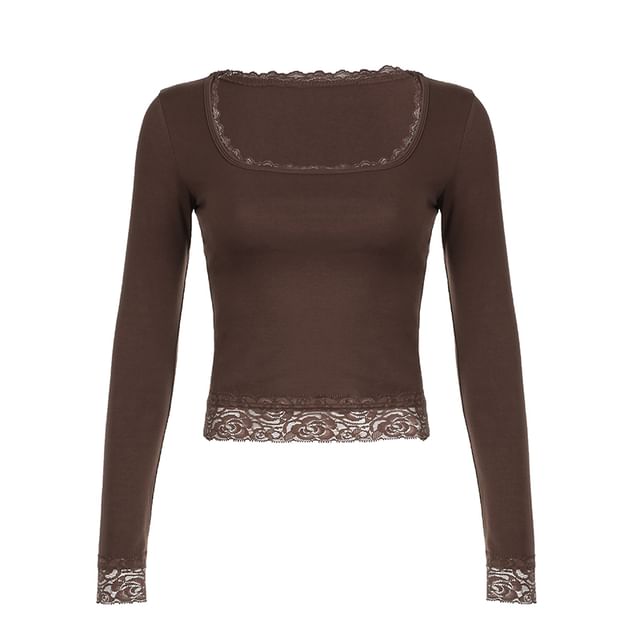 Top Lace Square-Neck Long-Sleeve Cropped