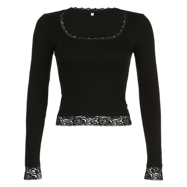 Top Lace Square-Neck Long-Sleeve Cropped