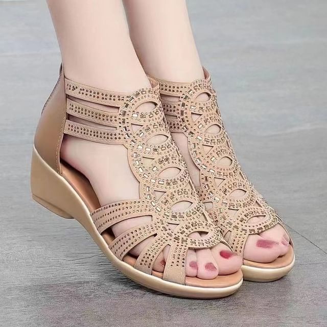 Sandals Low-Heel Glitter Perforated