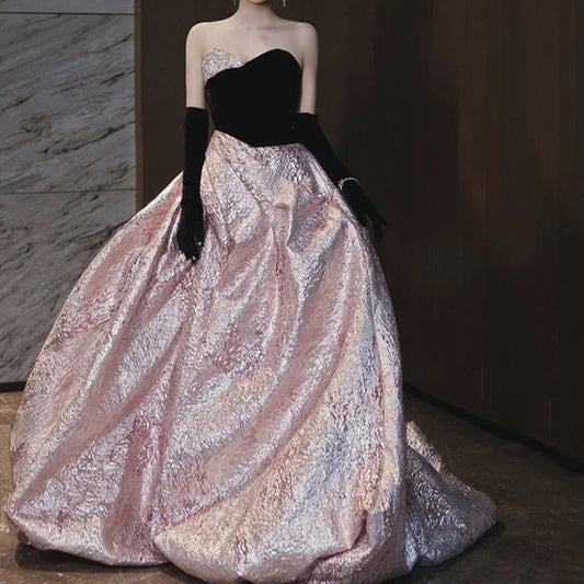 Tube A-Line Gown Evening Velvet Ruched Panel