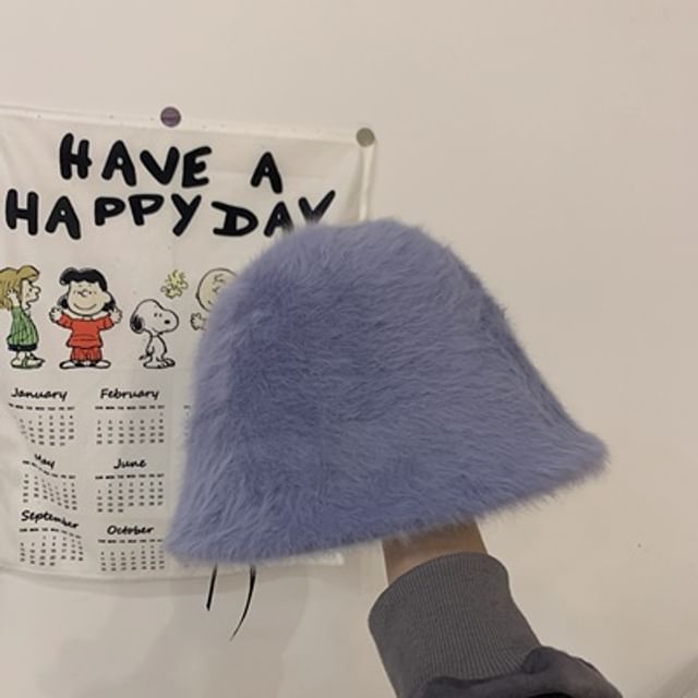 Fluffy Bucket Plain Hat