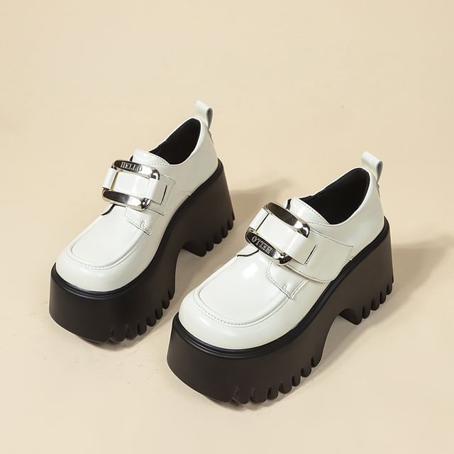 Buckled Loafers Platform Adhesive Patent Strap Leather