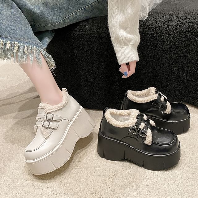 Wedge-Heel Loafers Trim Fleece