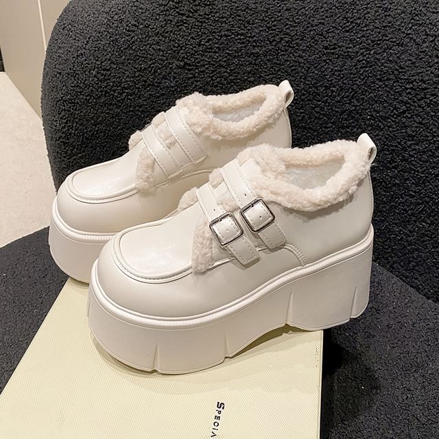 Wedge-Heel Loafers Trim Fleece