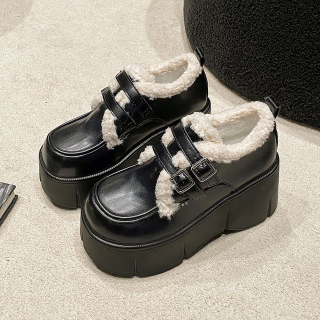 Wedge-Heel Loafers Trim Fleece