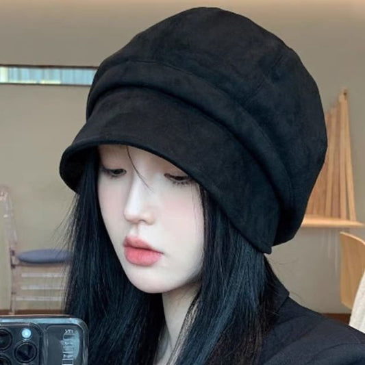 Faux Leather Newsboy Cap Plain