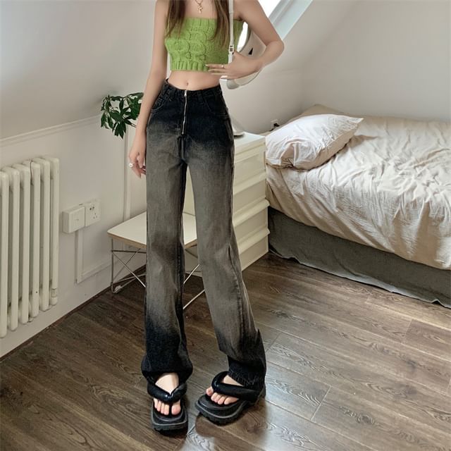 Jeans Waist Loose Gradient Fit Washed High
