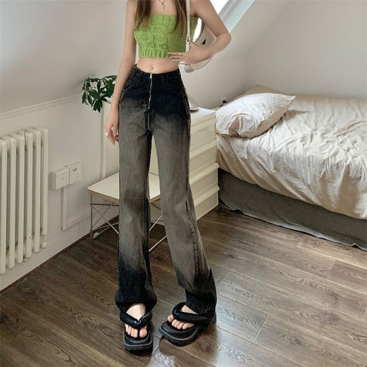 Jeans Waist Loose Gradient Fit Washed High