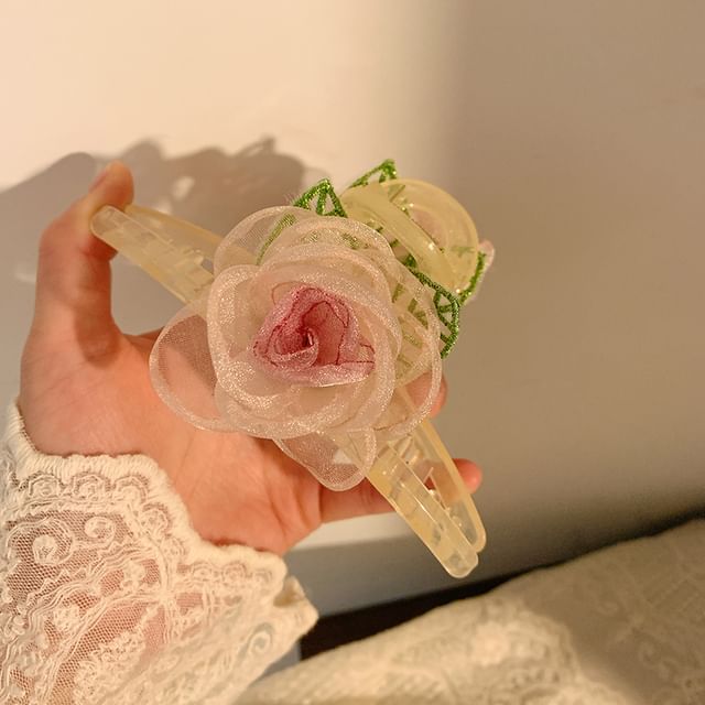 Mesh Designs) Scrunchie Hair (Various Tie Clip Pearl / Faux Rose