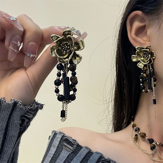 Beaded Floral Earring Drop