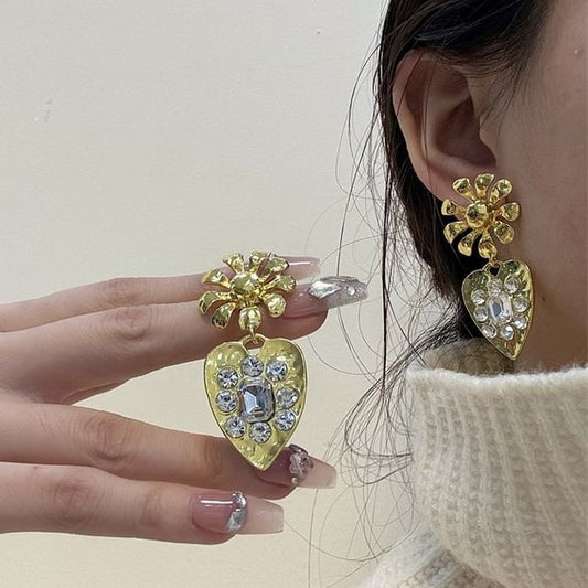 Rhinestone Drop Heart Earring