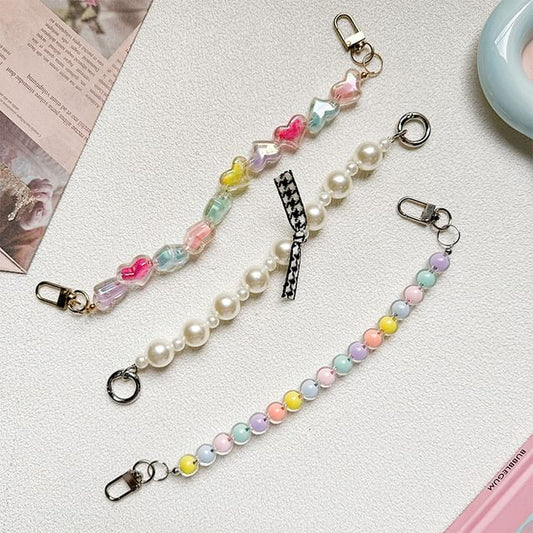 Bead Heart Phone / Pearl Strap Faux