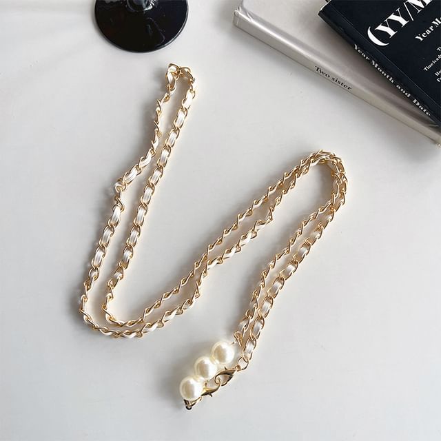 Pearl Lanyard Faux Alloy Phone Leather