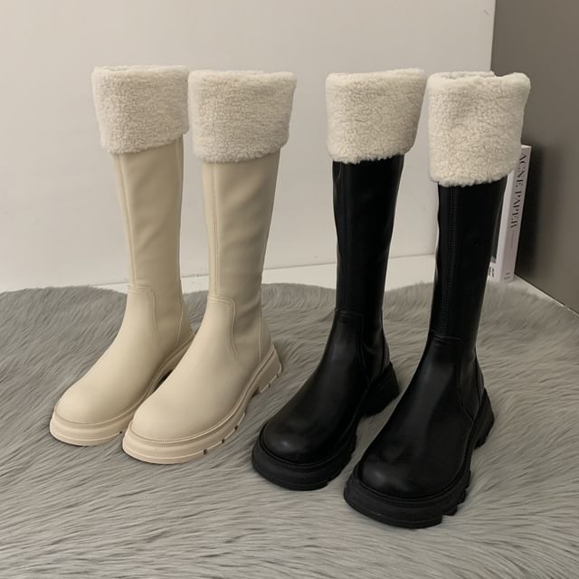 Platform Panel Knee Fleece High Boots
