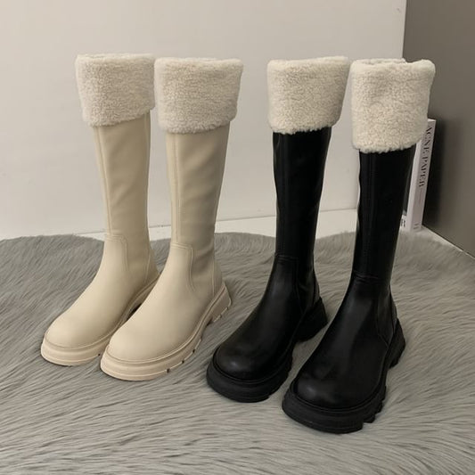 Platform Panel Knee Fleece High Boots