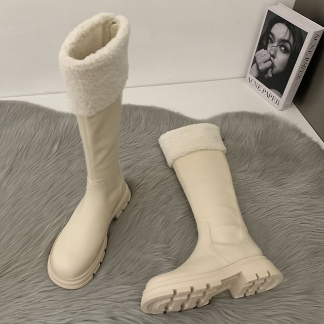 Platform Panel Knee Fleece High Boots