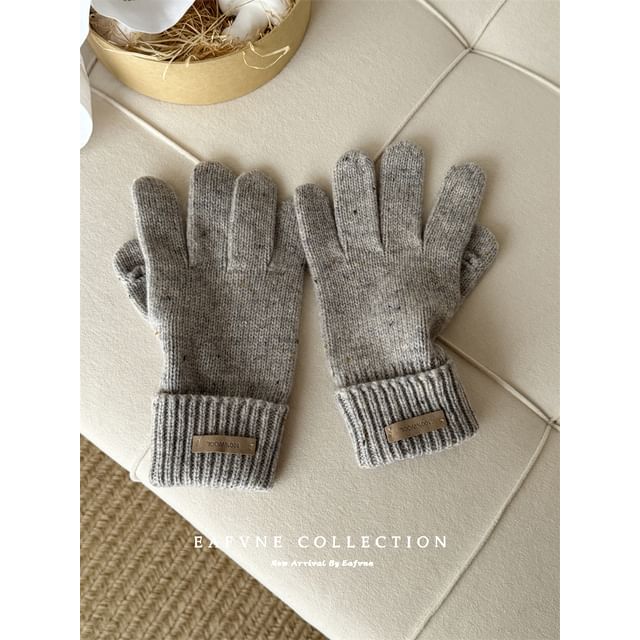 Applique Knit Wool Lettering Gloves Touchscreen