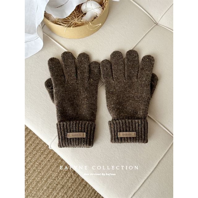 Applique Knit Wool Lettering Gloves Touchscreen