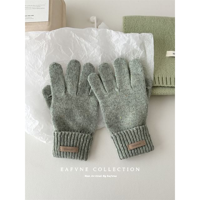 Applique Knit Wool Lettering Gloves Touchscreen
