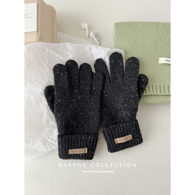 Applique Knit Wool Lettering Gloves Touchscreen