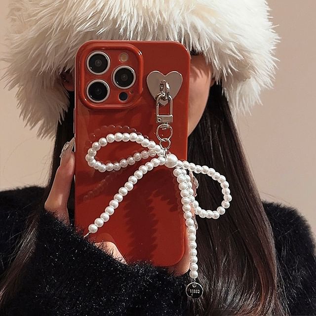 Phone Faux Pearl Case Bow Charm