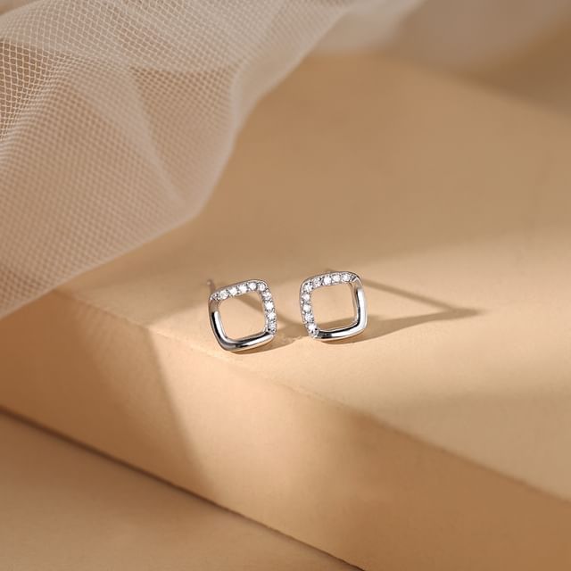(Various Sterling Geometric Rhinestone Stud Silver Designs) Earring