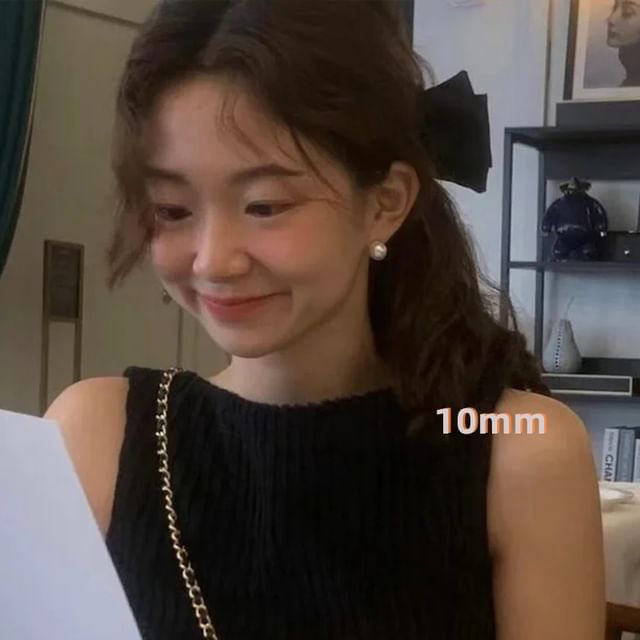 Silver Sterling Stud Earring Pearl Faux