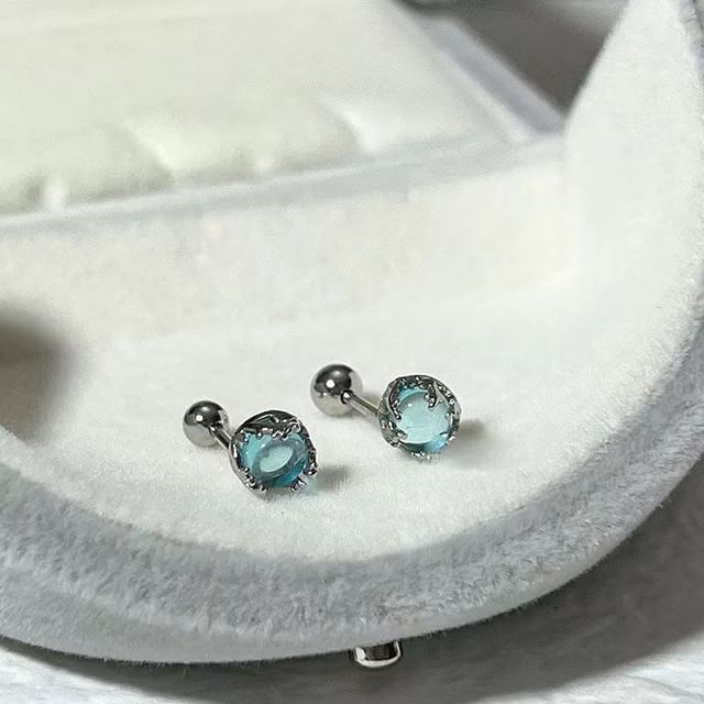 Gemstone Silver Faux Earring Sterling Barbell