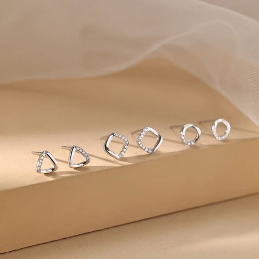 (Various Sterling Geometric Rhinestone Stud Silver Designs) Earring