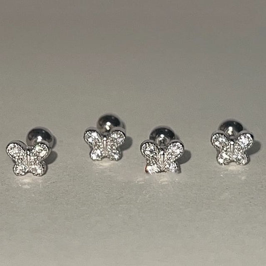 Rhinestone Sterling Silver Butterfly Barbell Earring