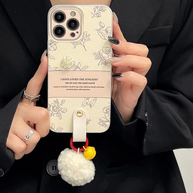 Case Phone Bell Pom Rose