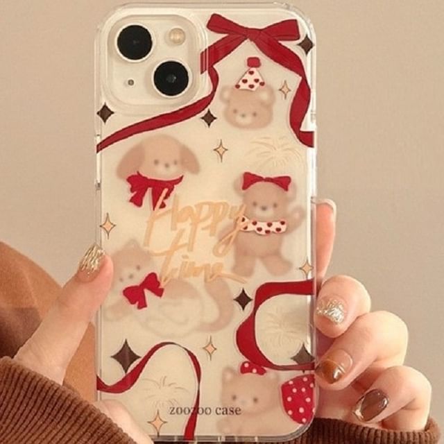 Bell Pom Phone Animal Ribbon Case