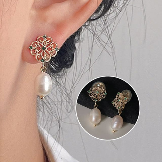 Pearl Rhinestone Earring Faux Clip-On Drop Floral