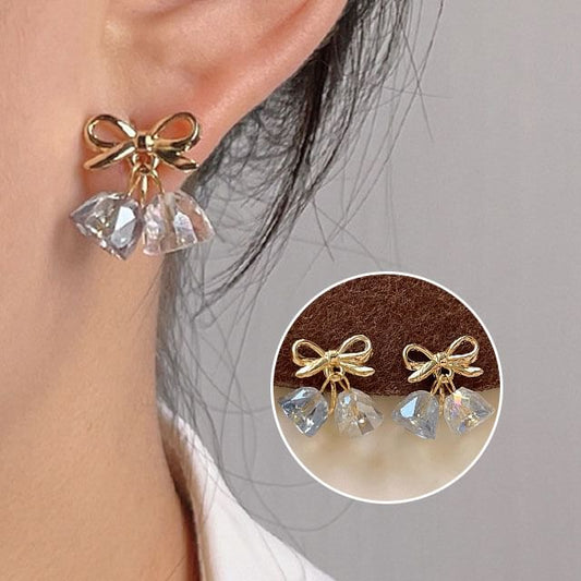 Bow Earring Clip-On Drop Faux Crystal