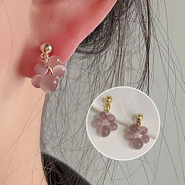 Earring Gemstone Clip-On Beaded Drop