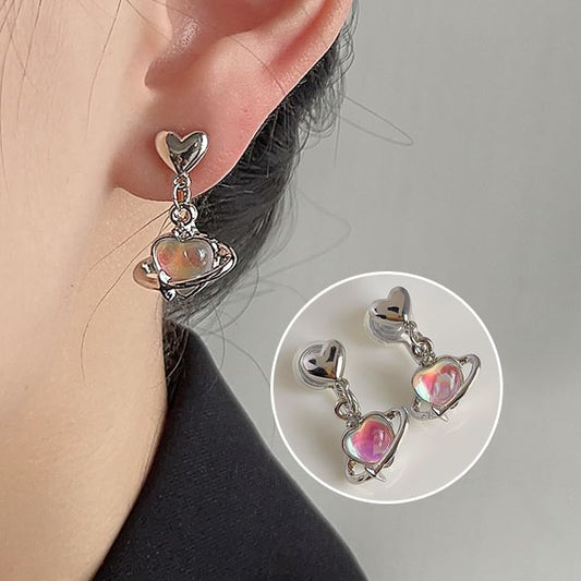 Gemstone Earring Heart Drop Clip-On
