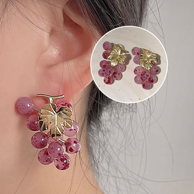 Clip-On Drop Grape Earring Gemstone