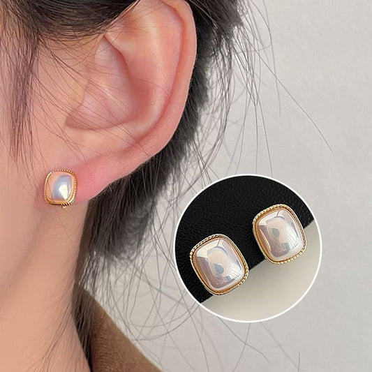 Geometric Clip-On Earring Pearl Faux