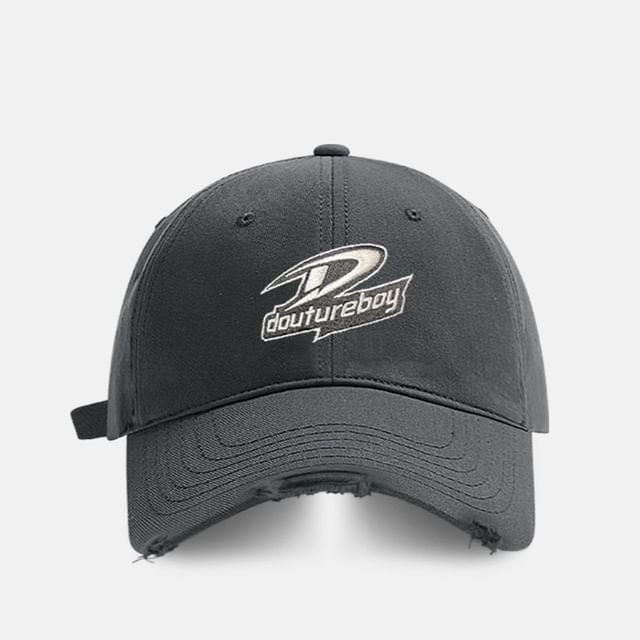Lettering Embroidered Distressed Cap Baseball