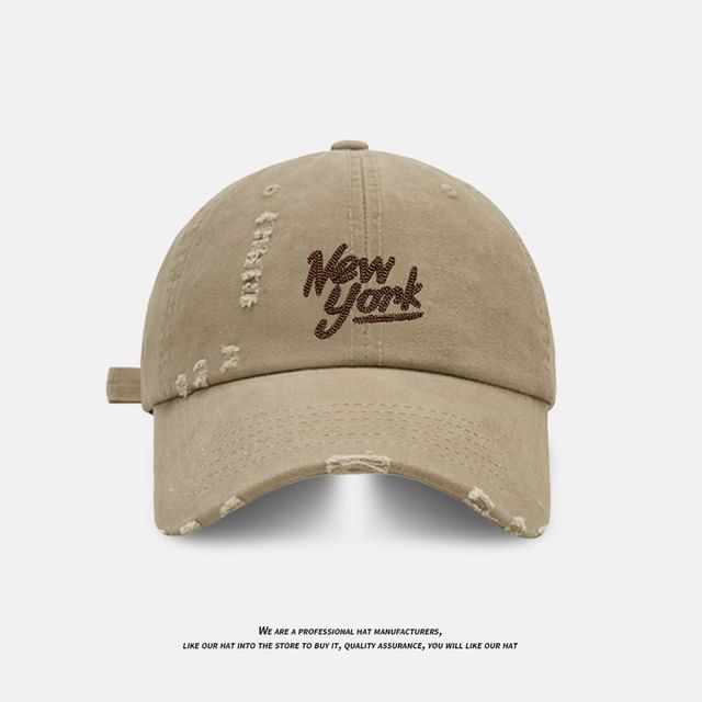 Distressed Cap Embroidered Lettering Baseball