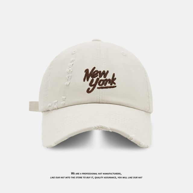 Distressed Cap Embroidered Lettering Baseball