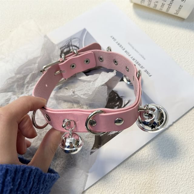 Leash Faux Bell Choker Leather /