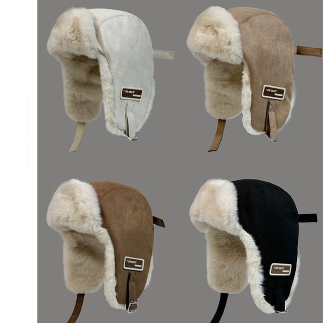 Faux Suede Hat Trapper Fleece-Lined