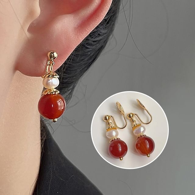Drop Alloy Earring Pearl Bead Freshwater Agate