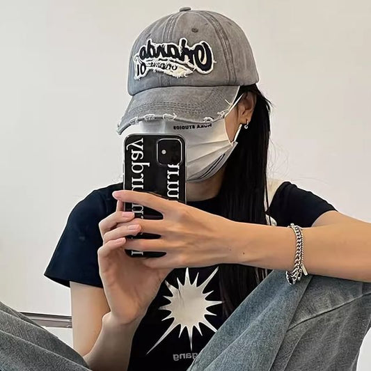 Cap Lettering Distressed Applique Baseball