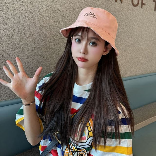 Lettering Hat Bucket Embroidered Reversible