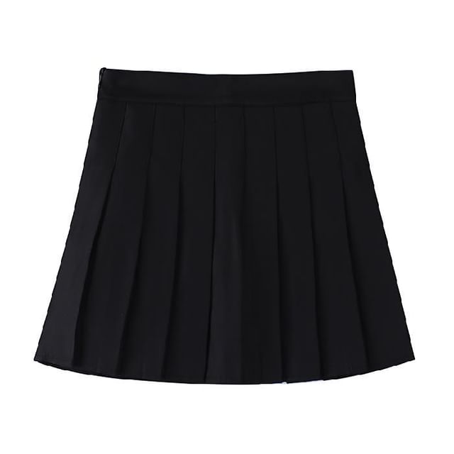 Pleated Plain Skirt Mini Waist A-Line High