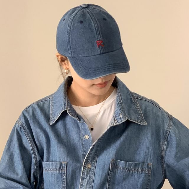 Denim Lettering Washed Baseball Cap