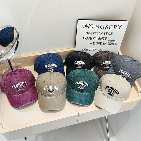 Baseball Cap Lettering Washed Embroidered
