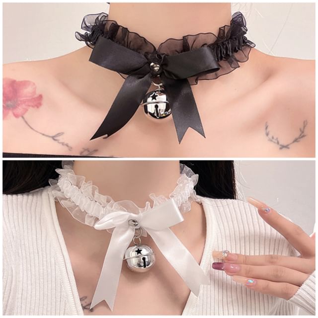 Bell Pendant Lace Ribbon Choker